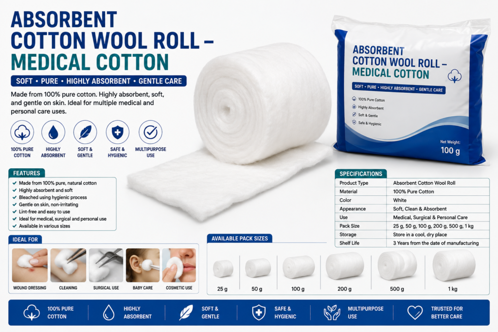 Absorbent Cotton Wool Roll – Medical Cotton