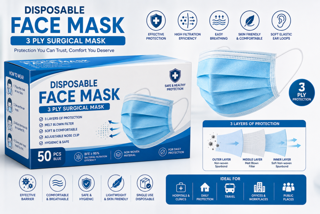 Disposable 3 Ply Surgical Face Mask
