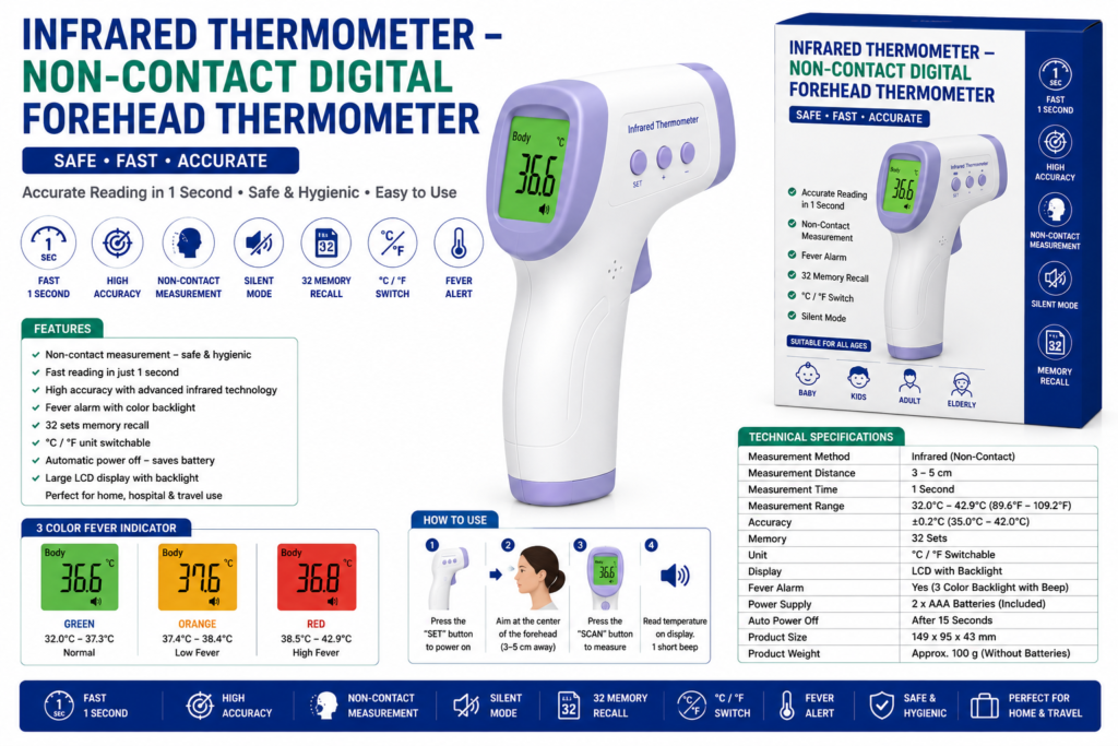 Infrared Thermometer – Non-Contact Digital Forehead Thermometer