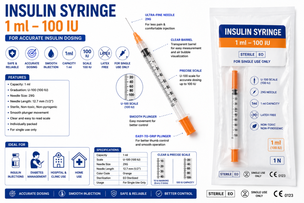 Insulin Syringe 1 ml – 100 IU