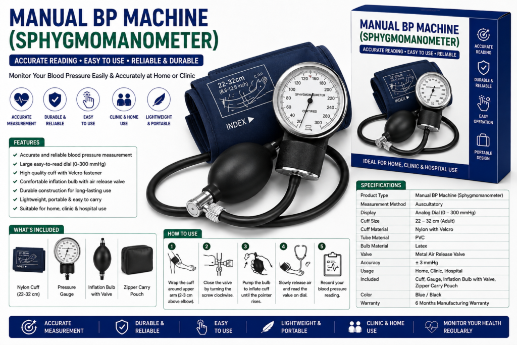 Manual BP Machine (Sphygmomanometer) – Aneroid Blood Pressure Monitor